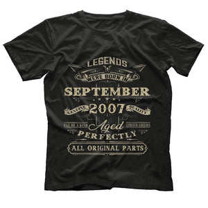 Vintage Legend Est Born September 2007 11th Birthday Shirt