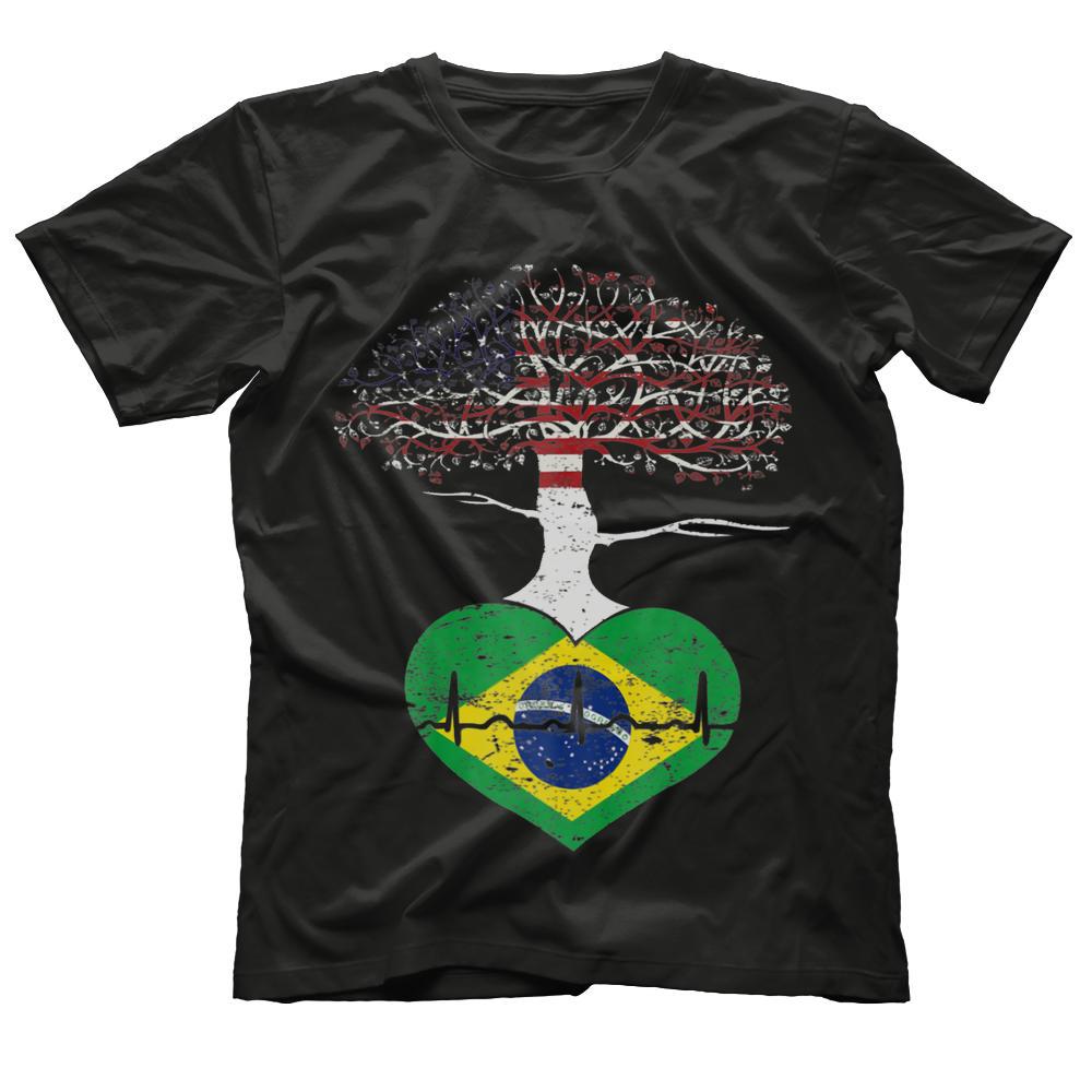 American Flag Brazil Roots Heartbeat USA Brazilian Tee